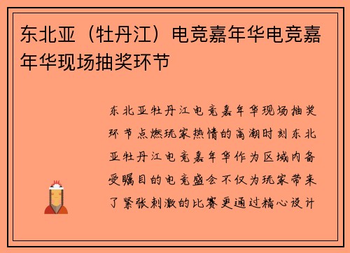 东北亚（牡丹江）电竞嘉年华电竞嘉年华现场抽奖环节